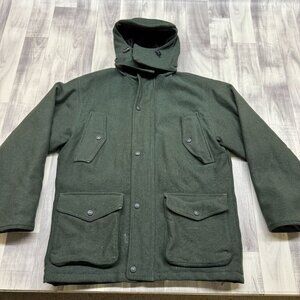 ✅ Mens L Reg VTG Cabelas Thinsulate Wool Coat W/Hood Army Green **NEEDS REPAIR